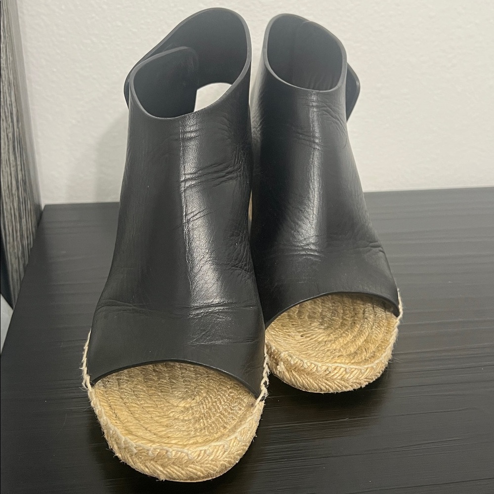 Celine Paris Size Euro 36 Black Leather Wedge Sandals - Picture 9 of 14